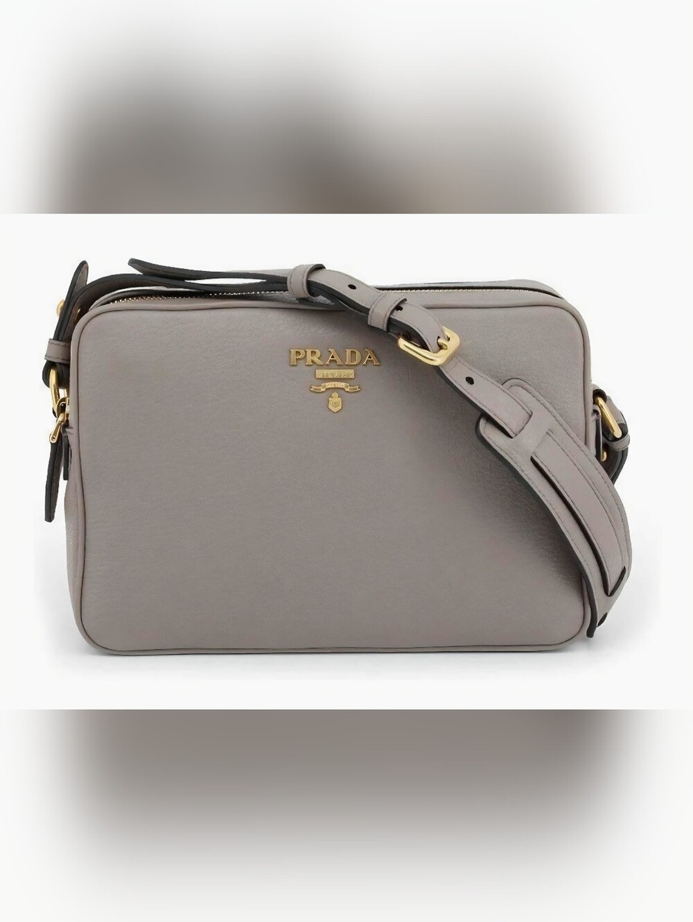 Prasa Grey Vitello Phenix Leather Crossbody Bag